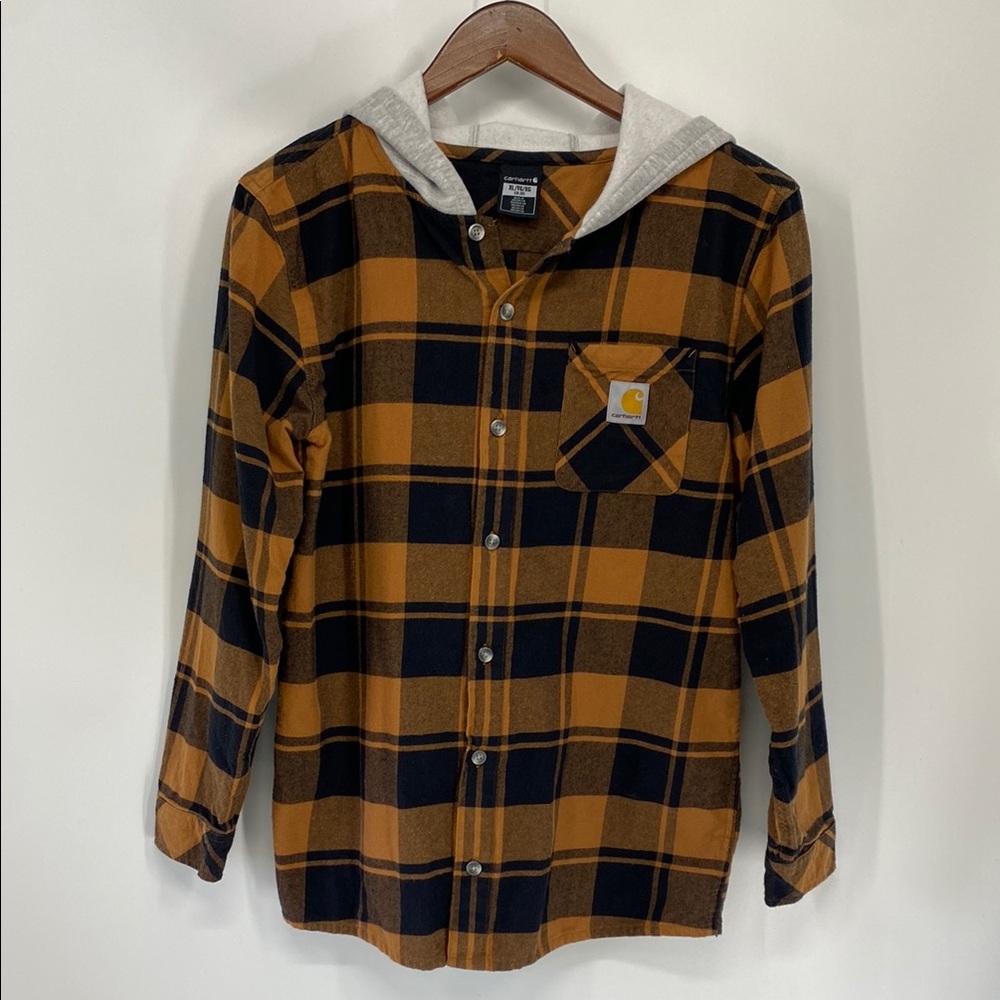Carhartt Brown and Black Plaid Hoodie Shirt